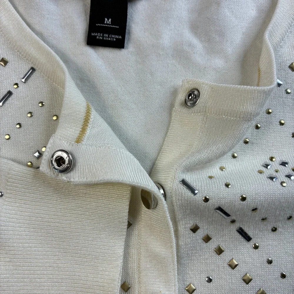 White House Black Market Ecru Size Small Embellished Cardigan‎ Cream  3/4 Sleeve